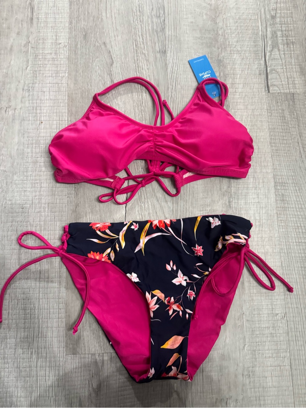 Cupshe Hot Pink Floral Tie-Side Bikini